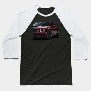 Blazing Inferno: Red Dodge Challenger Fiery Body High Posterize Car Design for Teen Enthusiasts Baseball T-Shirt